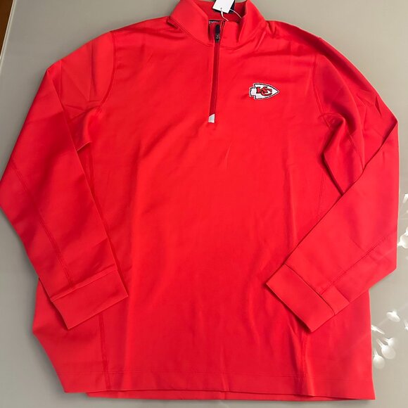Men's Kansas City Chiefs Cutter & Buck Red Quarter-Zip Pullover- Size Large, New - Picture 1 of 3